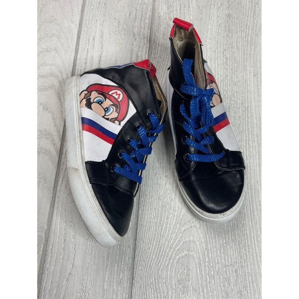 Ground Up Super Mario Graphic Print Mid Top Black White Red Sneakers Size 1